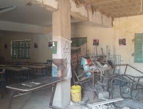 La salle annexe à la bibliothèque en travaux de consolidation piliers et plafond